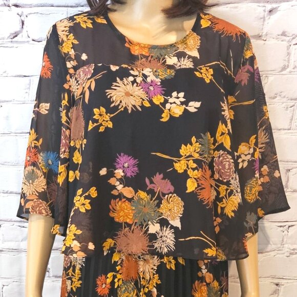 NWT! Anthology - black dress with floral print & pleated skirt - Picture 5 of 11